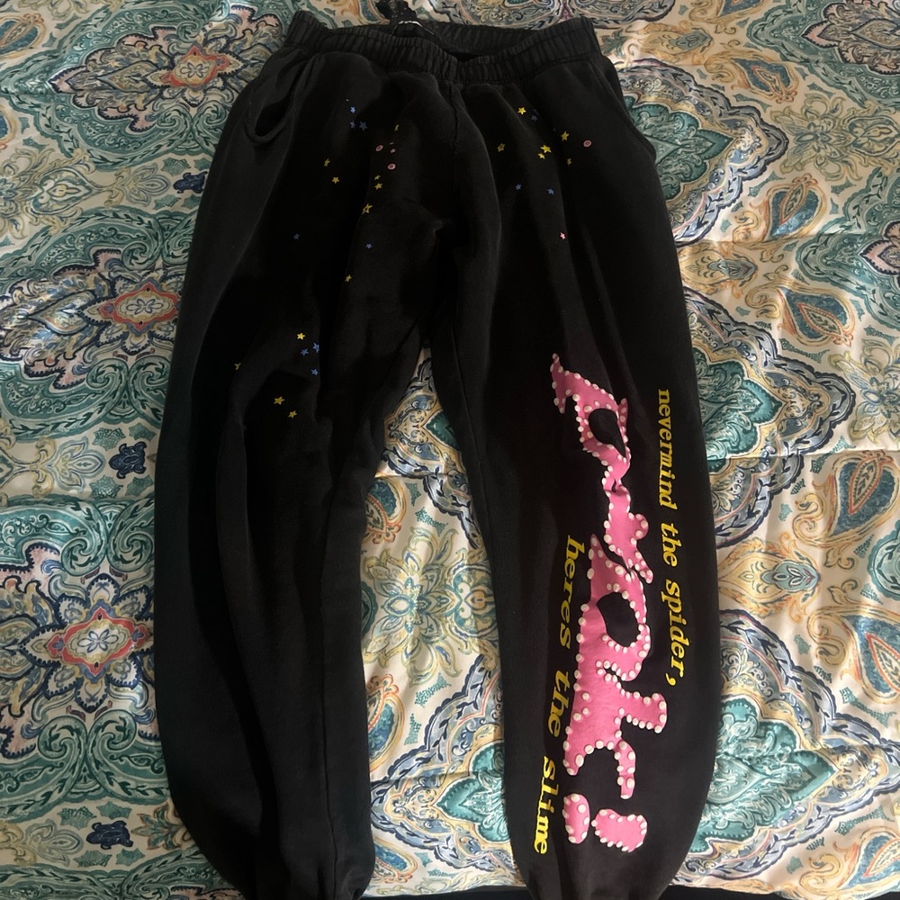 Black and Pink Graphic Joggers with Elastic Waistband